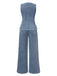 2PCS Gilet en jean bleu à boutons vintage et pantalon large des années 40