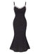 Robe sirène noire à pois et bretelles spaghetti des années 1930