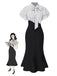 Robe sirène noire à pois et col noué des années 1930