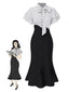 Robe sirène noire à pois et col noué des années 1930