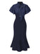 Robe sirène noire à pois et col noué des années 1930