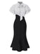 Robe sirène noire à pois et col noué des années 1930