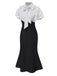 Robe sirène noire à pois et col noué des années 1930
