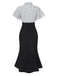 Robe sirène rouge à pois et col noué des années 1930