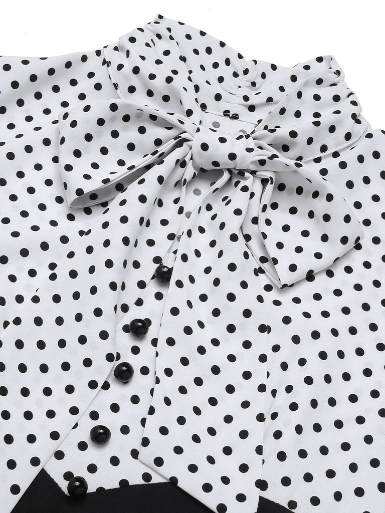Robe sirène rouge à pois et col noué des années 1930