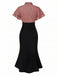 Robe sirène rose pêche à pois et col noué des années 1930