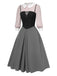 2PCS chemisier rose contrasté et robe grise des années 40