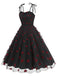 Robe à bretelles en patchwork de mailles à cœurs rouges des années 1950