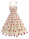 Robe à bretelles en patchwork de mailles à cœurs rouges des années 1950