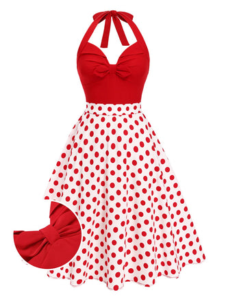 Robe rouge à pois et col licou des années 1950