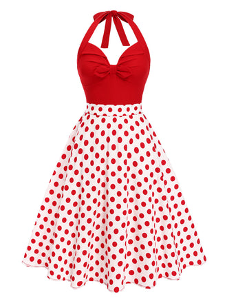 Robe rouge à pois et col licou des années 1950