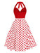 Robe rouge à pois et col licou des années 1950