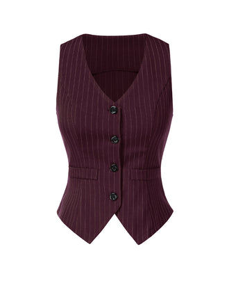 [Prévente] Gilet sans manches à rayures fines vin rouge des années 1960