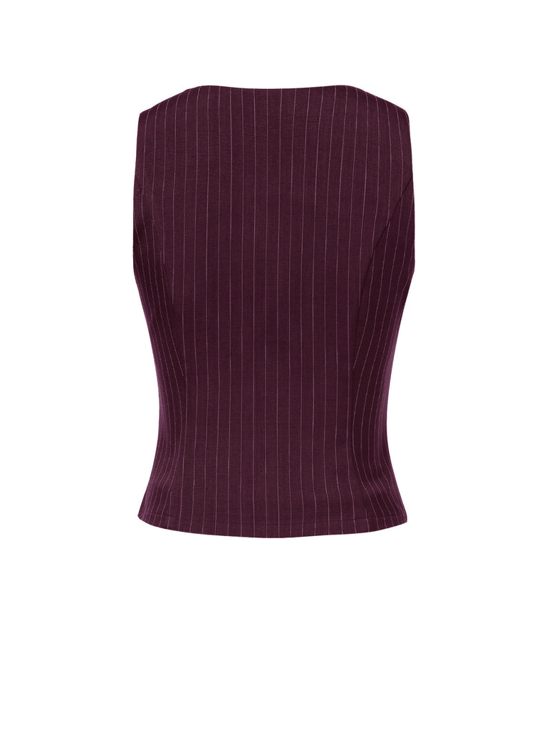 [Prévente] Gilet sans manches à rayures fines vin rouge des années 1960