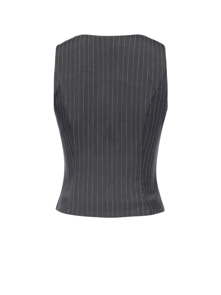[Prévente] 2PCS Gilet à rayures fines vin rouge et jupe plissée des années 60