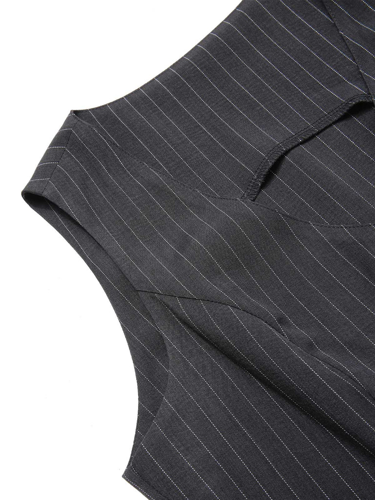[Prévente] 2PCS Gilet à rayures fines vin rouge et jupe plissée des années 60