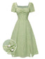 Robe verte à petites fleurs col cœur des années 1940