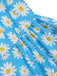 Robe dos nu marguerites bleue avec bordure en dentelle des années 1950