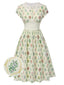 Robe beige col revers en dentelle florale des années 1940