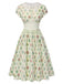 Robe beige col revers en dentelle florale des années 1940