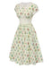 Robe beige col revers en dentelle florale des années 1940