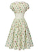 Robe beige col revers en dentelle florale des années 1940