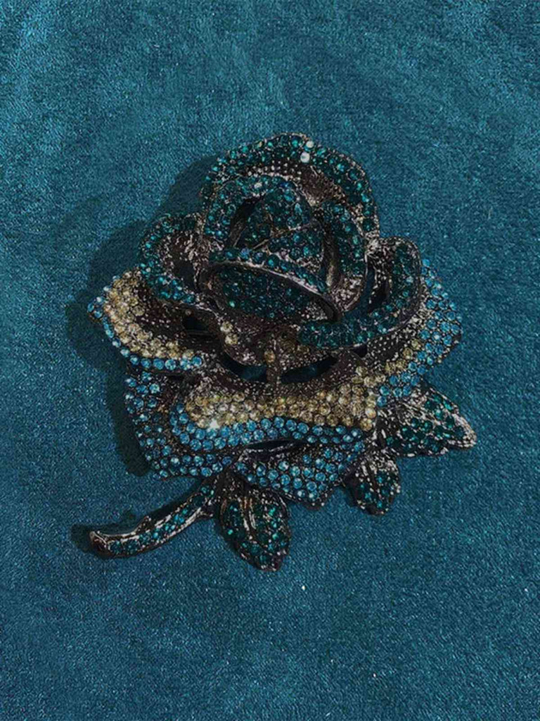 Broche rose 3D vintage en strass