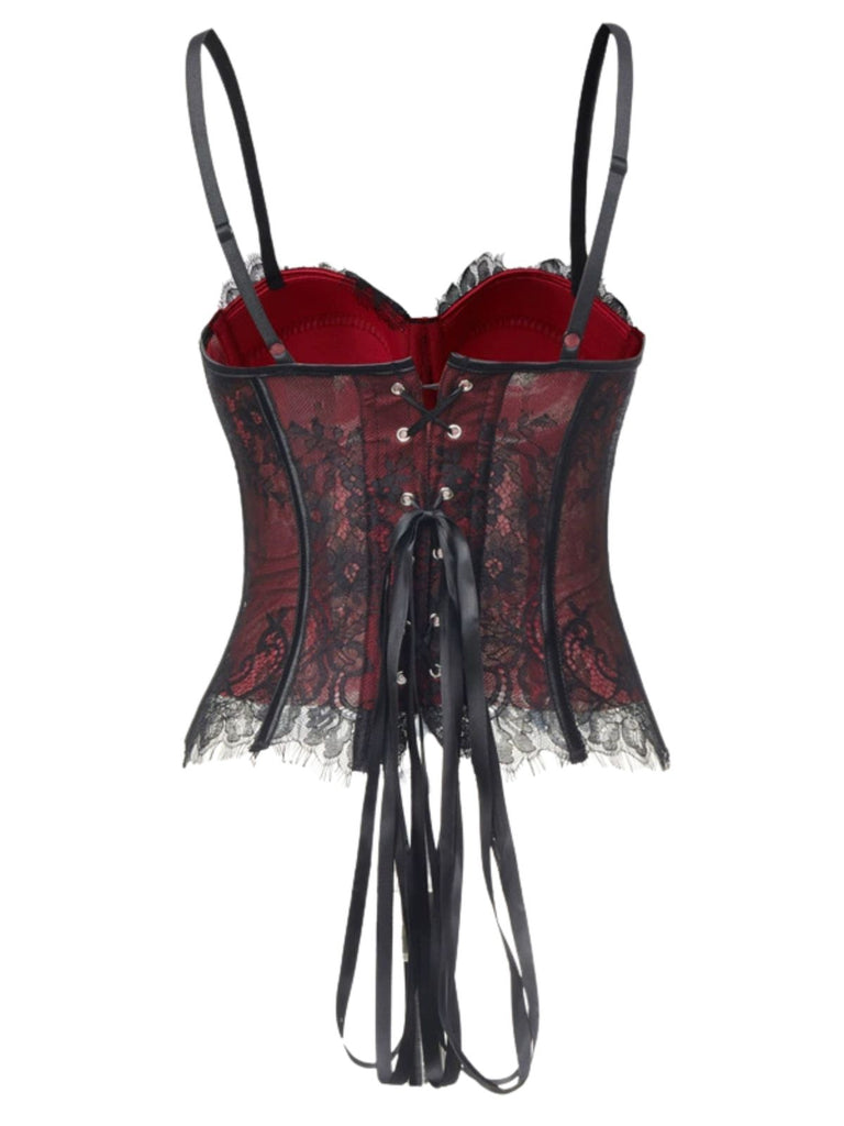 Haut corset gothique noir en dentelle à fines bretelles Années 1950 - 3