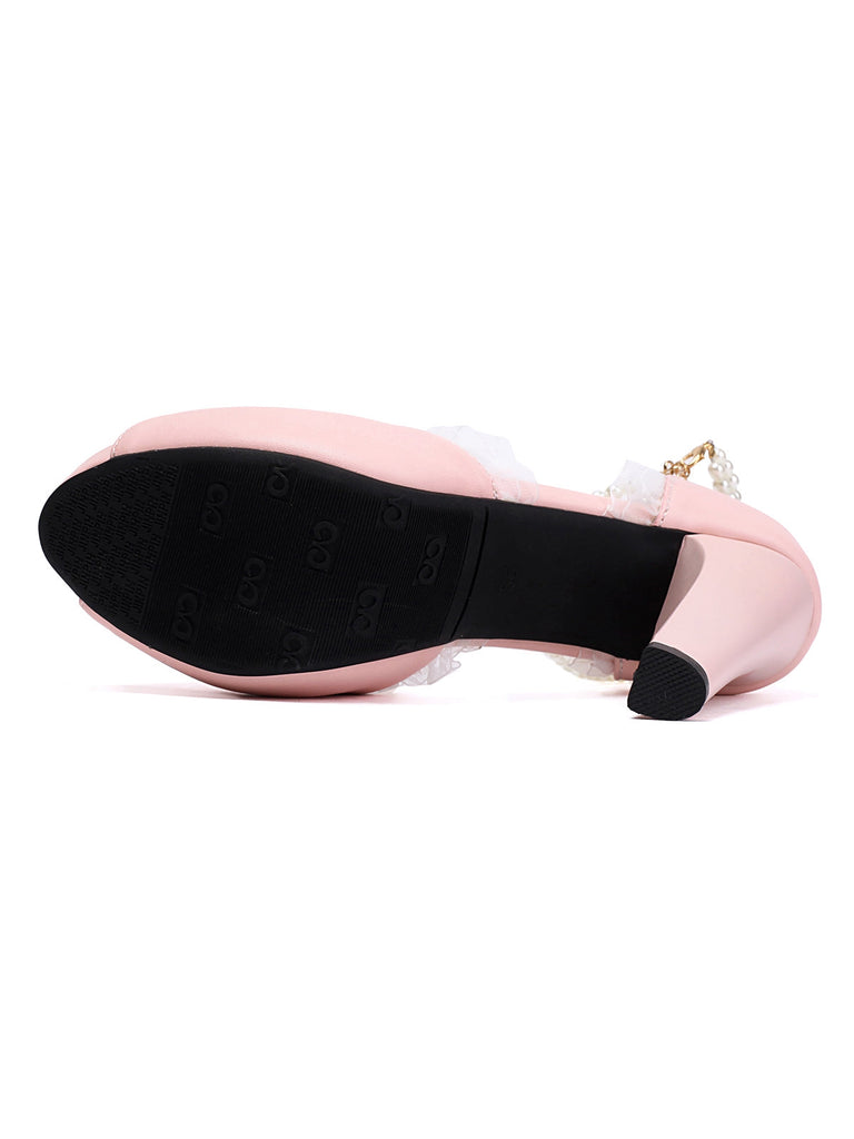 Chaussures à talons hauts et bout ouvert avec bordure en dentelle perlée