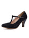 Talons hauts vintage en dentelle patchwork avec bride en T et boucle