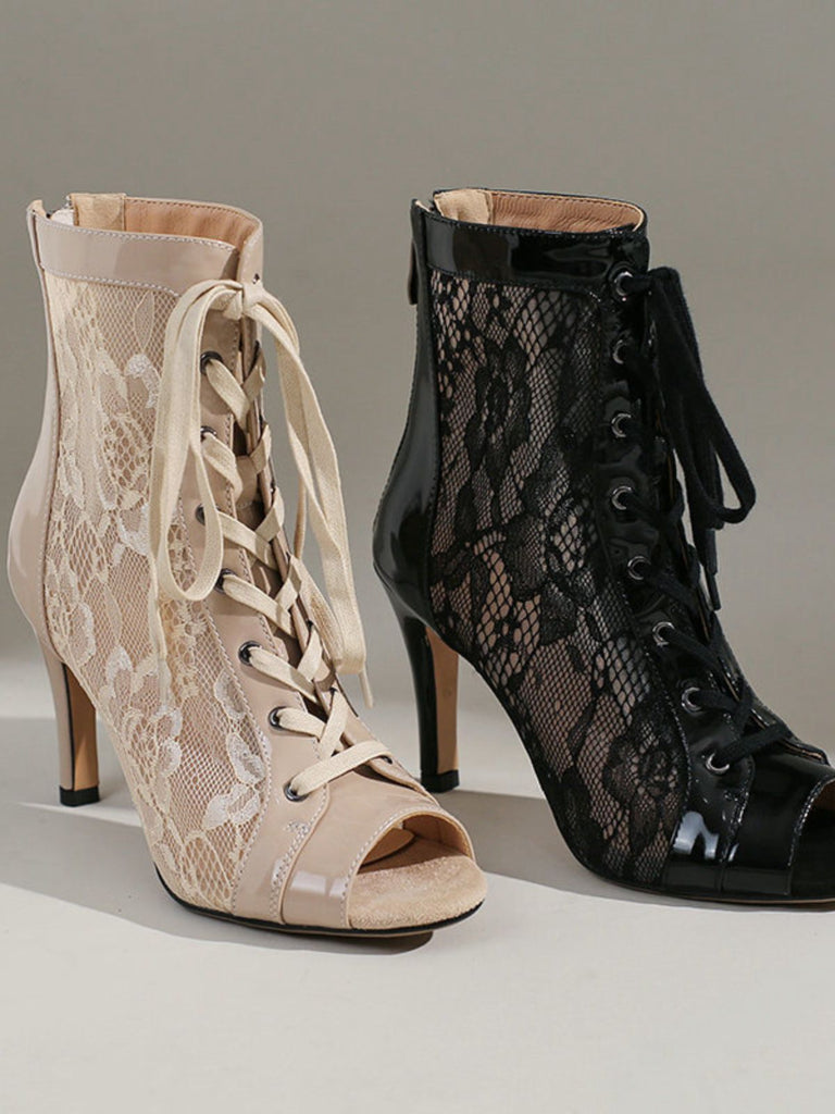 Sandales à talons hauts et bout ouvert patchwork de maille