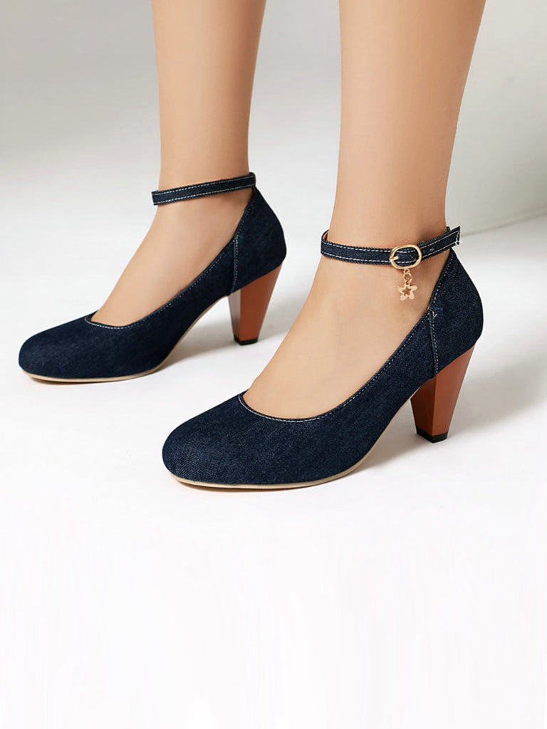Mary Janes à boucle en jean et talons épais