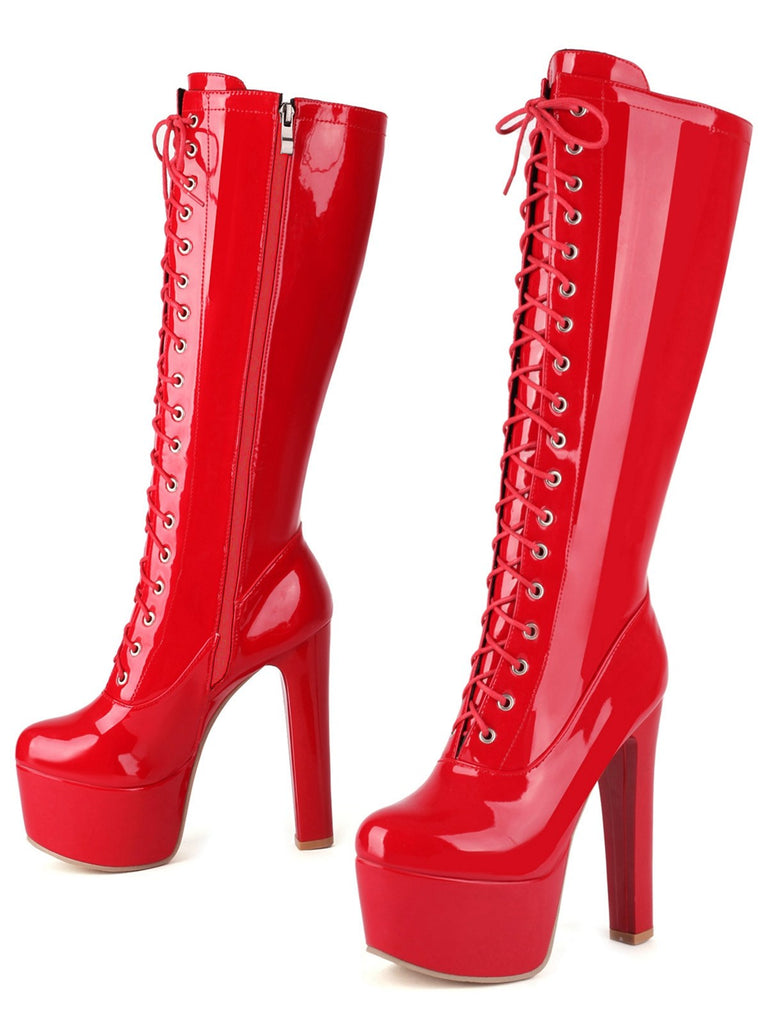 Bottes à talons aiguilles en cuir verni