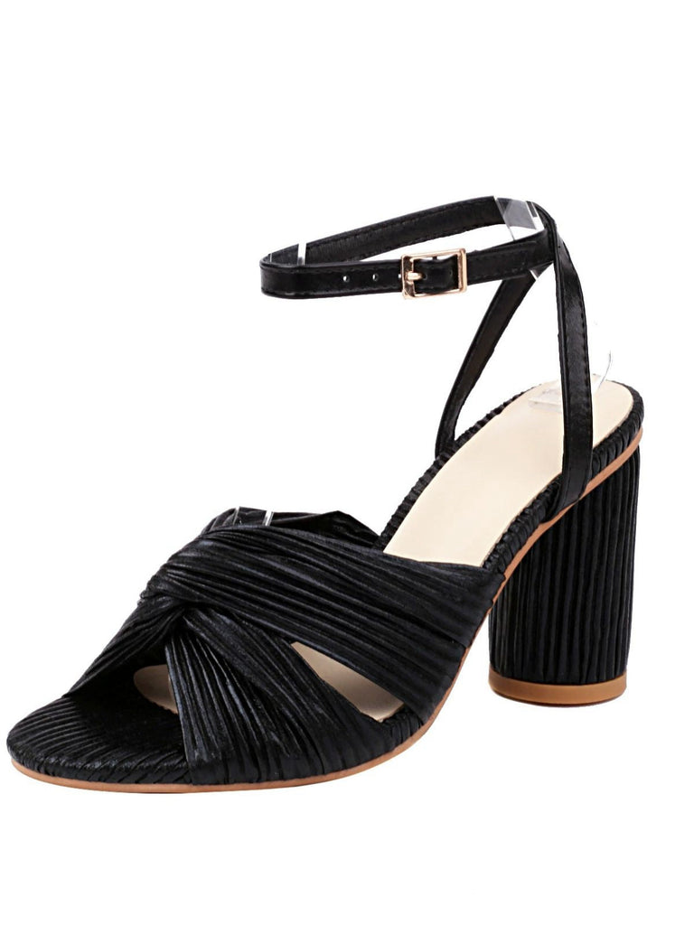 Sandales à talons épais en tricot pailleté vintage avec boucle