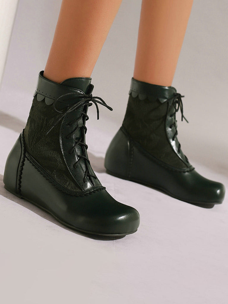 Bottes à lacets brodées vintage avec talon intérieur