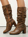 Bottes à talons épais froncés à boucle solide vintage