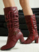Bottes à talons épais froncés à boucle solide vintage
