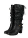 Bottes à talons épais froncés à boucle solide vintage