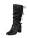 Bottes à talons épais froncés à boucle solide vintage