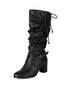 Bottes à talons épais froncés à boucle solide vintage