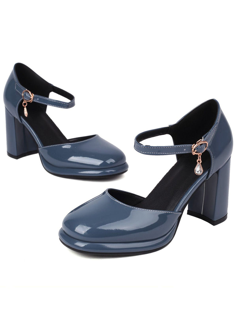 Escarpins cuir verni bride cheville talon bloc