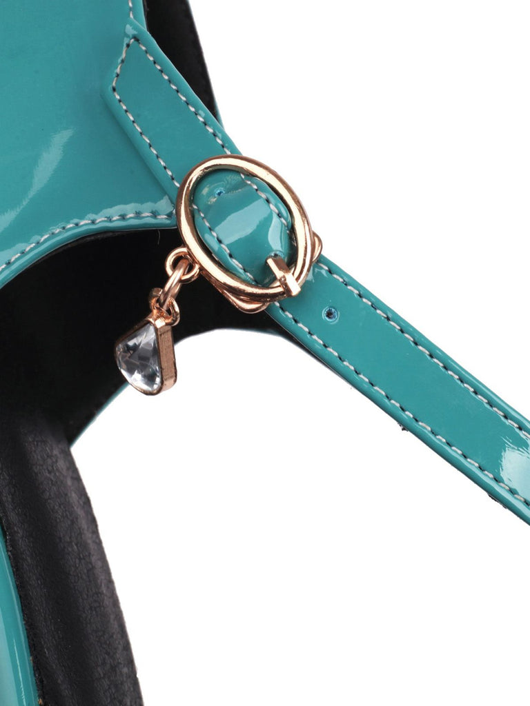 Escarpins cuir verni bride cheville talon bloc