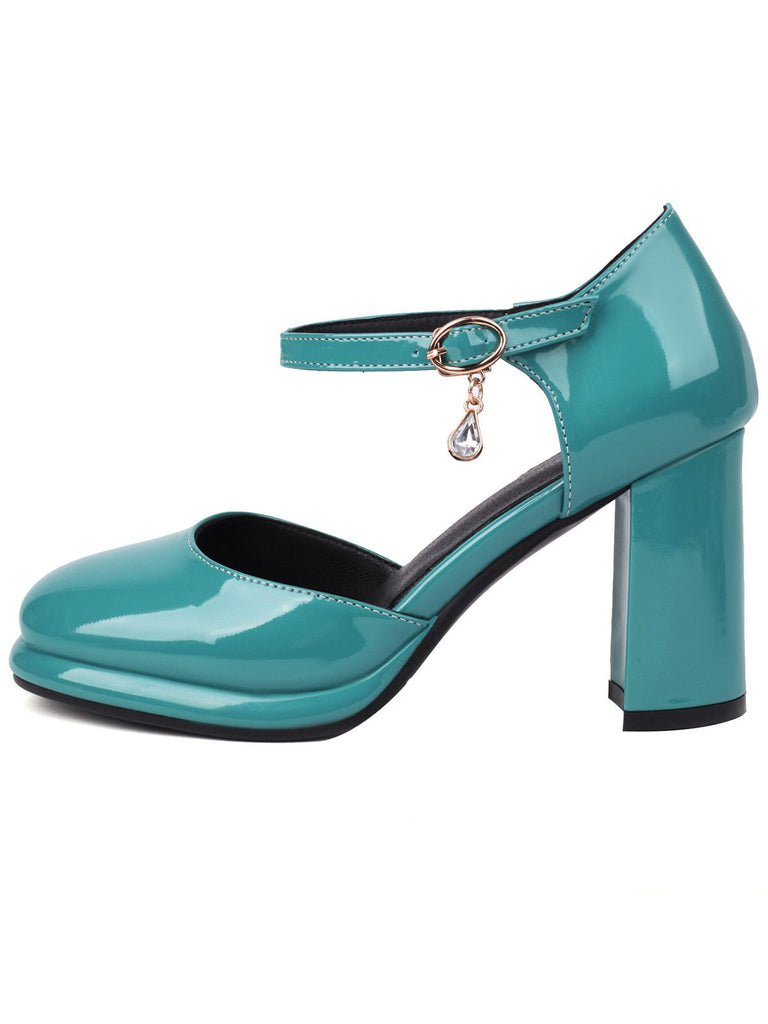 Escarpins cuir verni bride cheville talon bloc