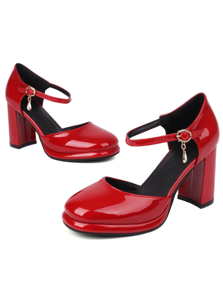 Escarpins cuir verni bride cheville talon bloc