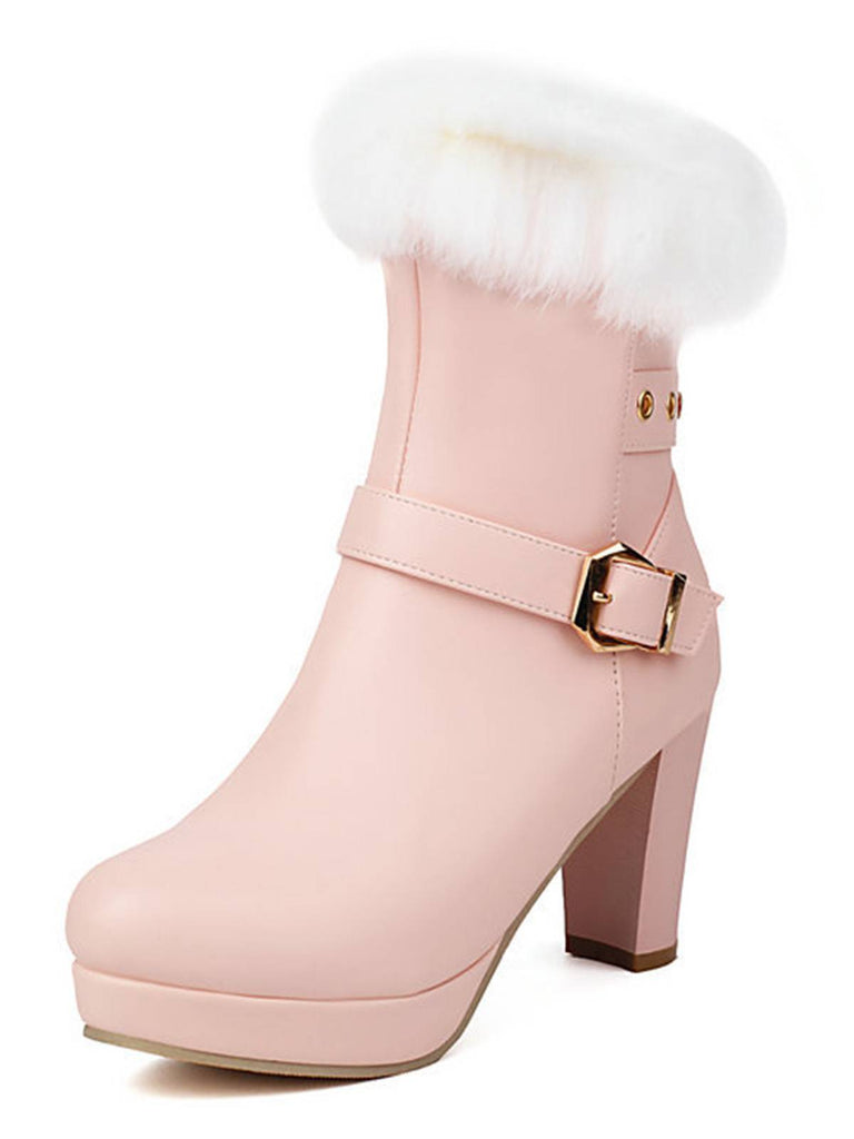 Bottes à talons hauts vintage en fausse fourrure avec boucle