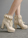 Bottes à talons hauts épais à lacets et volants vintage