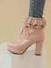Bottes à talons hauts épais à lacets et volants vintage