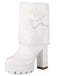 Bottes à talons épais en peluche avec nœud papillon vintage