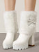 Bottes à talons épais en peluche avec nœud papillon vintage