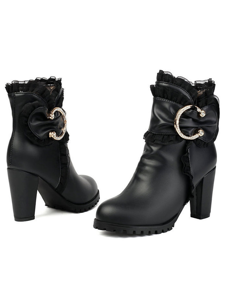 Bottines à talon compensé en cuir PU ornées de lacets